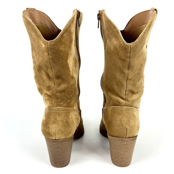 POP Natural Faux Suede Cowgirl Boots Womens SZ 10 Side Zip Chunky Heel Boho Chic - Picture 8 of 13